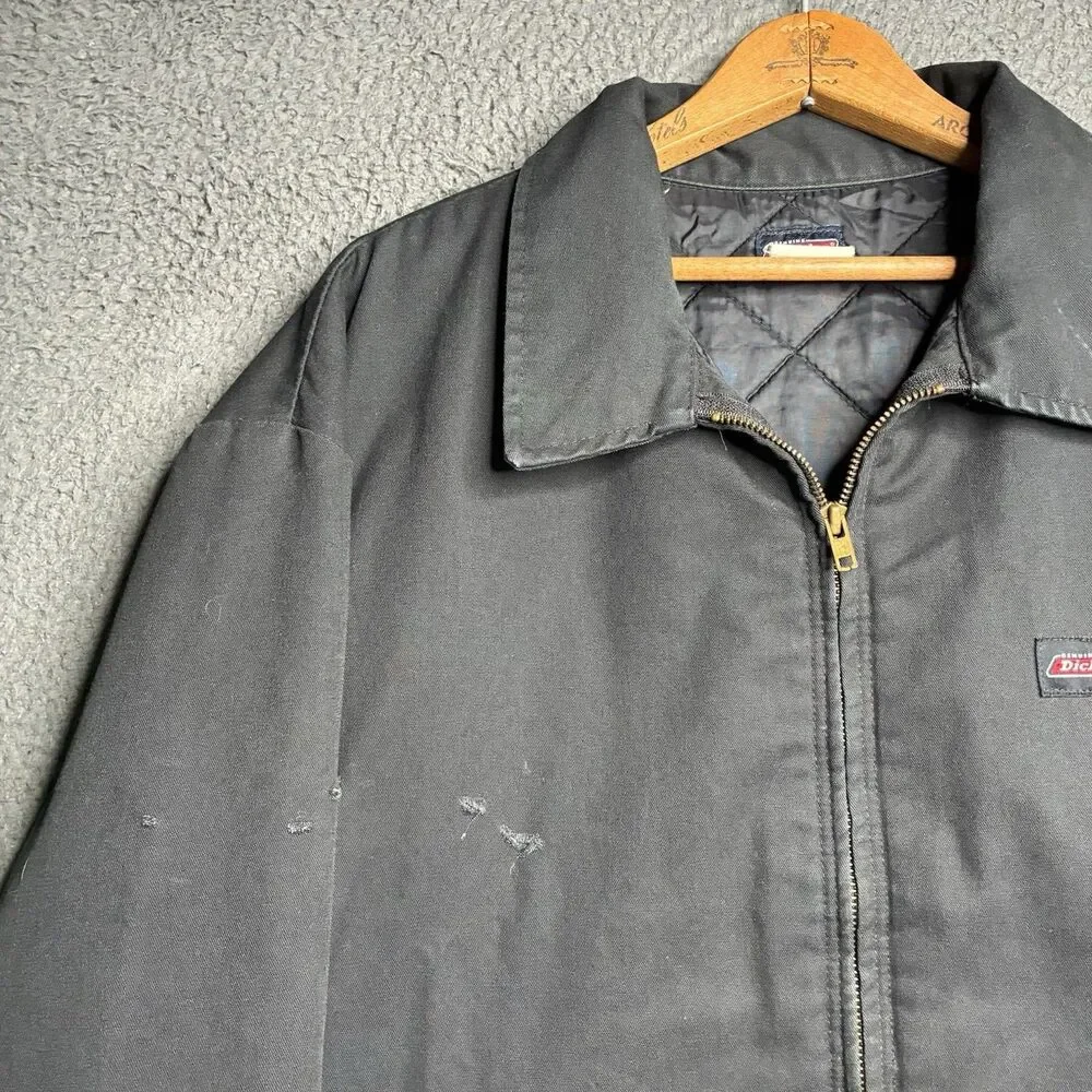 Vintage 90’s Dickies Jacket Mens XL Eisenhower Black Full Zip Lined Boxy Fit